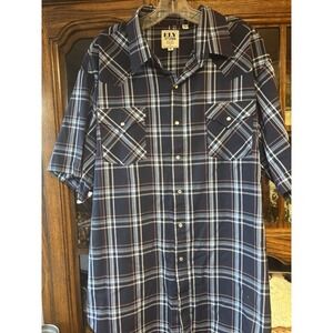 Ely Cattleman Men's Pearl Snap Blue Plaid XXL Short Sleeve Western Shirt Cowboy